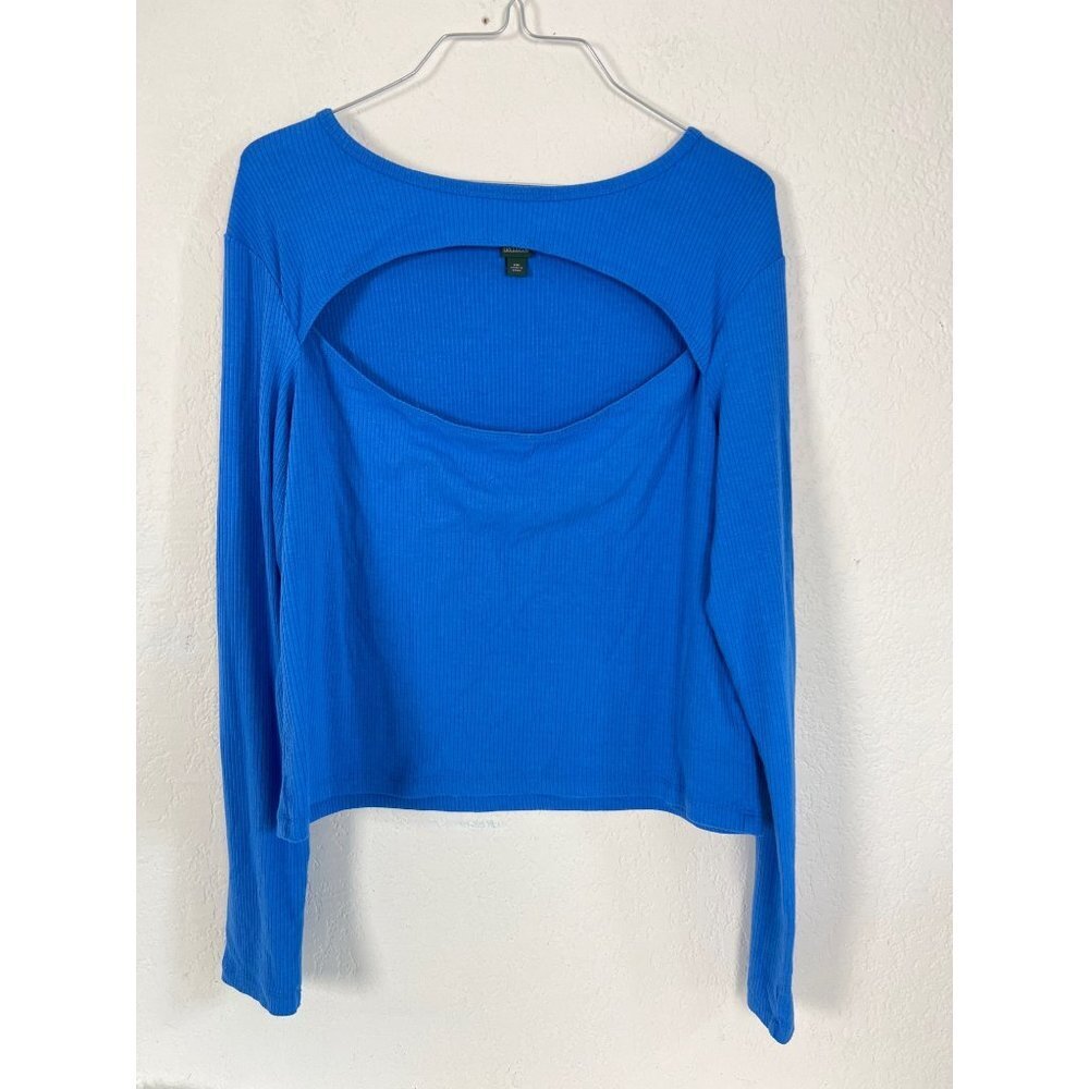 Wild Fable XXL Ribbed Exposed Front Long Sleeve Top Bright Blue